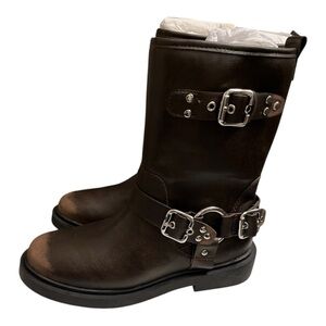 ZARA‎ Girls Brown Buckle Moto Boots | Size 2.5 New With Tags